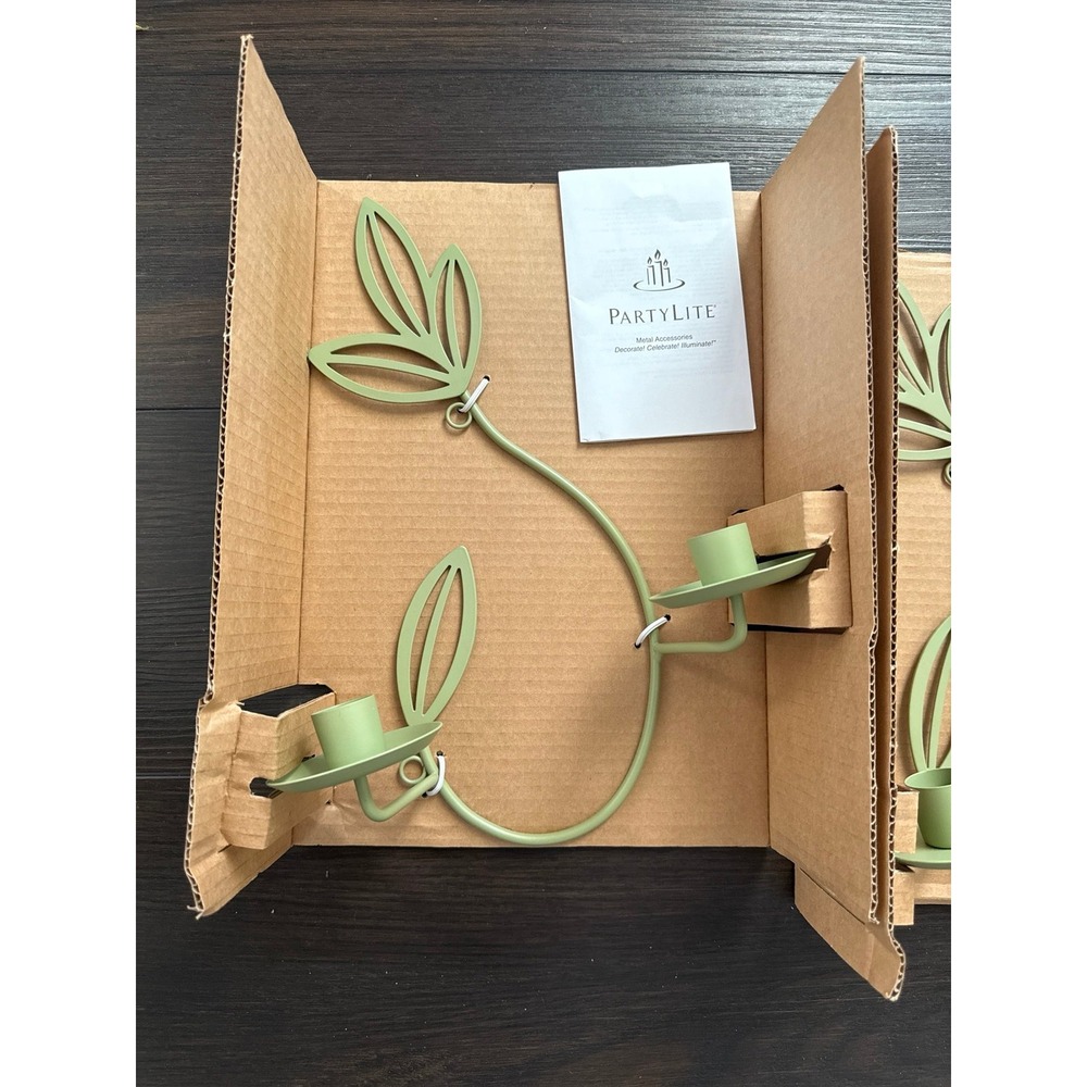 PartyLite Herbal Spring Green Metal Wall Sconce set of 2 - Picture 2 of 5
